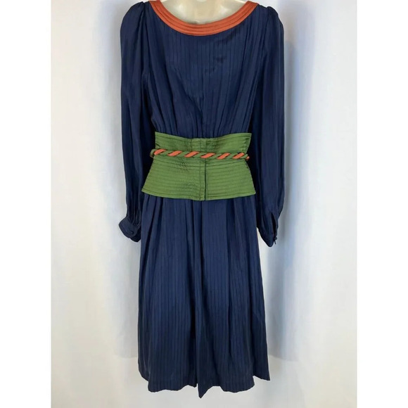 Tory Burch Navy Green Tie-Waist Midi Dress $798 - Picture 8 of 14